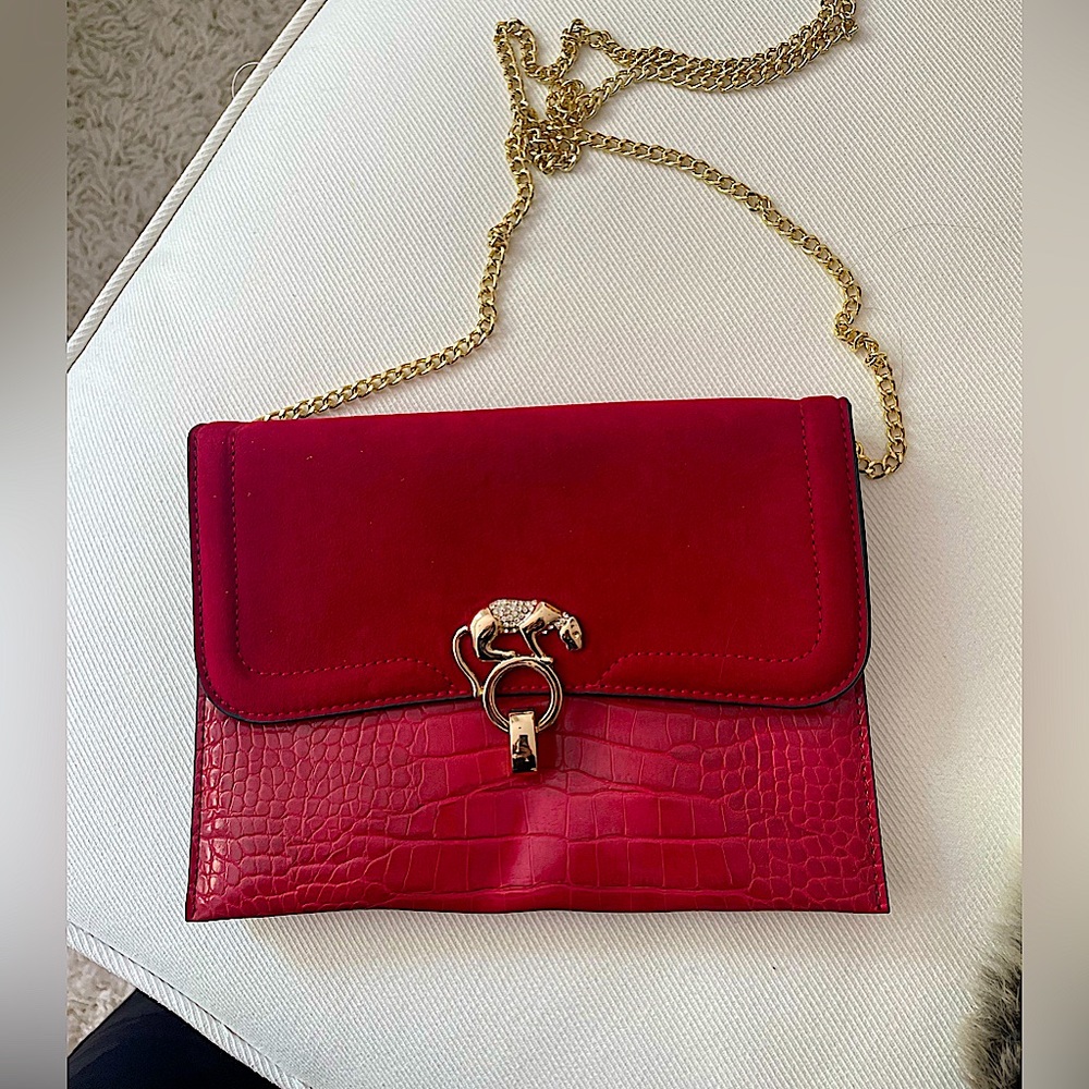 Topshop Red Snakeskin Clutch